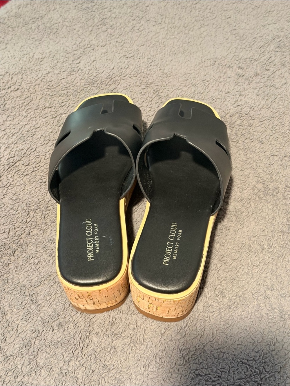 New Project Cloud Black Cork-Platform Slide Mules